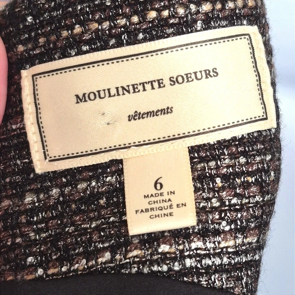 Anthropologie Moulinette Soeurs Glissade dress black metallic tweed size 6 - Picture 14 of 15